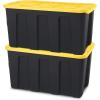 imageHOMZ 2Pack Durabilt Heavy Duty Plastic Storage Bins with Lids 15 Gallon GreenRed  Stackable Container Boxes for Holiday Attic and Garage OrganizationBlack BaseYellow Lid