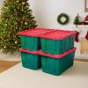 imageHOMZ 2Pack Durabilt Heavy Duty Plastic Storage Bins with Lids 15 Gallon GreenRed  Stackable Container Boxes for Holiday Attic and Garage OrganizationGreen BaseRed Lid