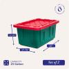 imageHOMZ 2Pack Durabilt Heavy Duty Plastic Storage Bins with Lids 15 Gallon GreenRed  Stackable Container Boxes for Holiday Attic and Garage OrganizationGreen BaseRed Lid