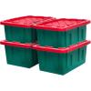 imageHOMZ 2Pack Durabilt Heavy Duty Plastic Storage Bins with Lids 15 Gallon GreenRed  Stackable Container Boxes for Holiday Attic and Garage OrganizationGreen BaseRed Lid