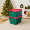 imageHOMZ 2Pack Durabilt Heavy Duty Plastic Storage Bins with Lids 15 Gallon GreenRed  Stackable Container Boxes for Holiday Attic and Garage OrganizationGreen BaseRed Lid