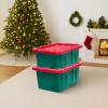 imageHOMZ 2Pack Durabilt Heavy Duty Plastic Storage Bins with Lids 15 Gallon GreenRed  Stackable Container Boxes for Holiday Attic and Garage OrganizationGreen BaseRed Lid