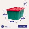 imageHOMZ 2Pack Durabilt Heavy Duty Plastic Storage Bins with Lids 15 Gallon GreenRed  Stackable Container Boxes for Holiday Attic and Garage OrganizationGreen BaseRed Lid