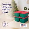 imageHOMZ 2Pack Durabilt Heavy Duty Plastic Storage Bins with Lids 15 Gallon GreenRed  Stackable Container Boxes for Holiday Attic and Garage OrganizationGreen BaseRed Lid