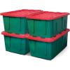 imageHOMZ 2Pack Durabilt Heavy Duty Plastic Storage Bins with Lids 15 Gallon GreenRed  Stackable Container Boxes for Holiday Attic and Garage OrganizationGreen BaseRed Lid