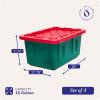imageHOMZ 2Pack Durabilt Heavy Duty Plastic Storage Bins with Lids 15 Gallon GreenRed  Stackable Container Boxes for Holiday Attic and Garage OrganizationGreen BaseRed Lid