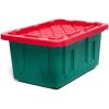 imageHOMZ 2Pack Durabilt Heavy Duty Plastic Storage Bins with Lids 15 Gallon GreenRed  Stackable Container Boxes for Holiday Attic and Garage OrganizationGreen BaseRed Lid