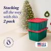 imageHOMZ 2Pack Durabilt Heavy Duty Plastic Storage Bins with Lids 15 Gallon GreenRed  Stackable Container Boxes for Holiday Attic and Garage OrganizationGreen BaseRed Lid
