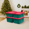 imageHOMZ 2Pack Durabilt Heavy Duty Plastic Storage Bins with Lids 15 Gallon GreenRed  Stackable Container Boxes for Holiday Attic and Garage OrganizationGreen BaseRed Lid