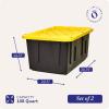 imageHOMZ 2Pack Durabilt Heavy Duty Plastic Storage Bins with Lids 27 Gallon BlackYellow  Stackable Container Boxes for Home Attic and Garage Organization