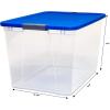 imageHOMZ 2Pack Secure Latch Clear Plastic Storage Organizer Bins 64 Quart Gray Lid  HeavyDuty Container Boxes with Lids for Home Office and GarageBlue Lid