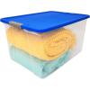 imageHOMZ 2Pack Secure Latch Clear Plastic Storage Organizer Bins 64 Quart Gray Lid  HeavyDuty Container Boxes with Lids for Home Office and GarageBlue Lid