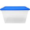 imageHOMZ 2Pack Secure Latch Clear Plastic Storage Organizer Bins 64 Quart Gray Lid  HeavyDuty Container Boxes with Lids for Home Office and GarageBlue Lid