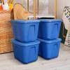 imageHOMZ 4Pack Durable Molded Bin Plastic Storage Containers wLids 10 Gallon Blue  Stackable Organizer Totes and Boxes for Bedroom Kitchen and Garage OrganizationBlue