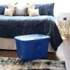 imageHOMZ 4Pack Durable Molded Bin Plastic Storage Containers wLids 10 Gallon Blue  Stackable Organizer Totes and Boxes for Bedroom Kitchen and Garage OrganizationBlue