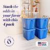 imageHOMZ 4Pack Durable Molded Bin Plastic Storage Containers wLids 10 Gallon Blue  Stackable Organizer Totes and Boxes for Bedroom Kitchen and Garage OrganizationBlue