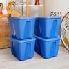 imageHOMZ 4Pack Durable Molded Bin Plastic Storage Containers wLids 10 Gallon Blue  Stackable Organizer Totes and Boxes for Bedroom Kitchen and Garage OrganizationBlue