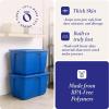 imageHOMZ 4Pack Durable Molded Bin Plastic Storage Containers wLids 10 Gallon Blue  Stackable Organizer Totes and Boxes for Bedroom Kitchen and Garage OrganizationBlue