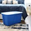 imageHOMZ 4Pack Durable Molded Bin Plastic Storage Containers wLids 10 Gallon Blue  Stackable Organizer Totes and Boxes for Bedroom Kitchen and Garage OrganizationBlue