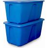 imageHOMZ 4Pack Durable Molded Bin Plastic Storage Containers wLids 10 Gallon Blue  Stackable Organizer Totes and Boxes for Bedroom Kitchen and Garage OrganizationBlue