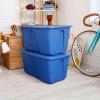 imageHOMZ 4Pack Durable Molded Bin Plastic Storage Containers wLids 10 Gallon Blue  Stackable Organizer Totes and Boxes for Bedroom Kitchen and Garage OrganizationBlue
