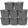 imageHOMZ 4Pack Durable Molded Bin Plastic Storage Containers wLids 10 Gallon Blue  Stackable Organizer Totes and Boxes for Bedroom Kitchen and Garage OrganizationTitanium Silver