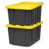 imageHOMZ 2Pack Durabilt Heavy Duty Plastic Storage Bins with Lids 27 Gallon BlackYellow  Stackable Container Boxes for Home Attic and Garage Organization