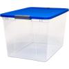 imageHOMZ 2Pack Secure Latch Clear Plastic Storage Organizer Bins 64 Quart Gray Lid  HeavyDuty Container Boxes with Lids for Home Office and GarageBlue Lid