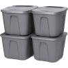 imageHOMZ 4Pack Durable Molded Bin Plastic Storage Containers wLids 10 Gallon Blue  Stackable Organizer Totes and Boxes for Bedroom Kitchen and Garage OrganizationTitanium Silver