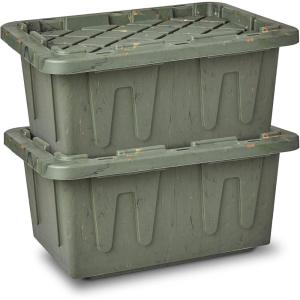 imageHOMZ 2Pack Durabilt Heavy Duty Plastic Storage Bins with Lids 15 Gallon GreenRed  Stackable Container Boxes for Holiday Attic and Garage OrganizationCamo Green