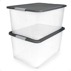 imageHOMZ 2Pack Secure Latch Clear Plastic Storage Organizer Bins 64 Quart Gray Lid  HeavyDuty Container Boxes with Lids for Home Office and GarageGray Lid