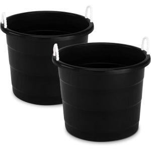imageHOMZ 2Pack Utility Tub Large Plastic Storage Bucket with Rope Handles 17 Gallon Black  Portable Indoor and Outdoor Buckets for Kitchen Laundry Garden Bathroom and Garage OrganizationBlack
