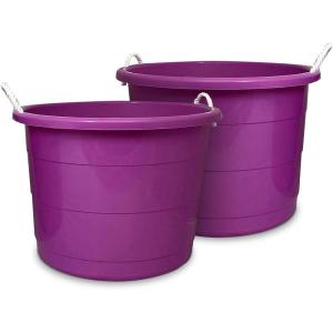 imageHOMZ 2Pack Utility Tub Large Plastic Storage Bucket with Rope Handles 17 Gallon Black  Portable Indoor and Outdoor Buckets for Kitchen Laundry Garden Bathroom and Garage OrganizationOrchid