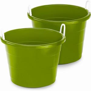 imageHOMZ 2Pack Utility Tub Large Plastic Storage Bucket with Rope Handles 17 Gallon Black  Portable Indoor and Outdoor Buckets for Kitchen Laundry Garden Bathroom and Garage OrganizationBold Lime Green