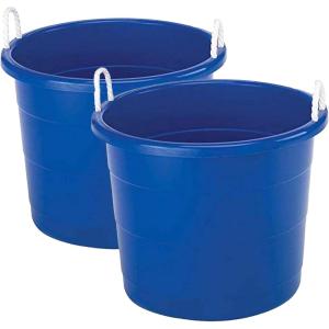 imageHOMZ 2Pack Utility Tub Large Plastic Storage Bucket with Rope Handles 17 Gallon Black  Portable Indoor and Outdoor Buckets for Kitchen Laundry Garden Bathroom and Garage OrganizationBlue