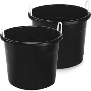 imageHOMZ 2Pack Utility Tub Large Plastic Storage Bucket with Rope Handles 18 Gallon Blue  Portable Indoor and Outdoor Buckets for Kitchen Laundry Garden Bathroom and Garage OrganizationBlack