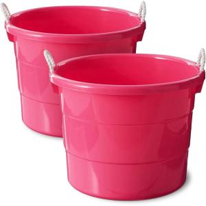 imageHOMZ 2Pack Utility Tub Large Plastic Storage Bucket with Rope Handles 18 Gallon Blue  Portable Indoor and Outdoor Buckets for Kitchen Laundry Garden Bathroom and Garage OrganizationPink
