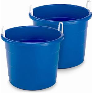 imageHOMZ 2Pack Utility Tub Large Plastic Storage Bucket with Rope Handles 18 Gallon Blue  Portable Indoor and Outdoor Buckets for Kitchen Laundry Garden Bathroom and Garage OrganizationBlue