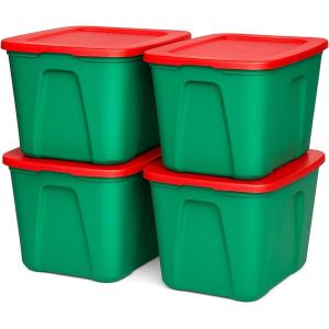 imageHOMZ 4Pack Durable Molded Bin Plastic Storage Containers wLids 10 Gallon Blue  Stackable Organizer Totes and Boxes for Bedroom Kitchen and Garage OrganizationGreen  Red