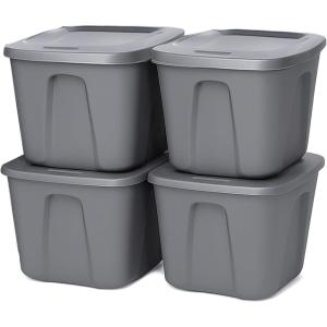 imageHOMZ 4Pack Durable Molded Bin Plastic Storage Containers wLids 10 Gallon Blue  Stackable Organizer Totes and Boxes for Bedroom Kitchen and Garage OrganizationTitanium Silver