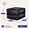 imageHOMZ 2Pack Drawer Storage Cart 2Tier Wide Clear Plastic Organizer Black Frame  Organizing Containers for Home Office Bathroom Bedroom and ClassroomBlack frame with smoke tint drawers
