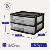 imageHOMZ 2Pack Drawer Storage Cart 2Tier Wide Clear Plastic Organizer Black Frame  Organizing Containers for Home Office Bathroom Bedroom and ClassroomBlack frame with clear drawers