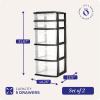 imageHOMZ 2Pack Drawer Tower 5Tier Clear Plastic Storage Organizer Unit Black Frame  MultiPurpose Container Drawers for Bedroom Bathroom and Office OrganizationBlack