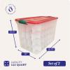 imageHOMZ 2Pack Holiday Tote Clear Plastic Storage Bins wLids ampamp Dividers 112 Quart Red  Stackable Organizing Containers for Christmas Ornament Decorations Gift Wraps and Crafts112 Quart
