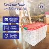 imageHOMZ 2Pack Holiday Tote Clear Plastic Storage Bins wLids ampamp Dividers 112 Quart Red  Stackable Organizing Containers for Christmas Ornament Decorations Gift Wraps and Crafts4 Pack