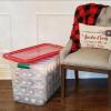 imageHOMZ 2Pack Holiday Tote Clear Plastic Storage Bins wLids ampamp Dividers 112 Quart Red  Stackable Organizing Containers for Christmas Ornament Decorations Gift Wraps and Crafts112 Quart