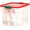 imageHOMZ 2Pack Holiday Tote Clear Plastic Storage Bins wLids ampamp Dividers 112 Quart Red  Stackable Organizing Containers for Christmas Ornament Decorations Gift Wraps and Crafts31 Quart Pack of 4