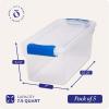 imageHOMZ 2Pack Latching Lid Large Clear Plastic Storage Bins with Lids 66 Quart Blue Latch  Stackable Container Boxes for Home Bathroom and Office OrganizationBlue