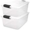 imageHOMZ 2Pack Latching Lid Large Clear Plastic Storage Bins with Lids 66 Quart Blue Latch  Stackable Container Boxes for Home Bathroom and Office OrganizationGray