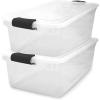 imageHOMZ 2Pack Latching Lid Large Clear Plastic Storage Bins with Lids 66 Quart Blue Latch  Stackable Container Boxes for Home Bathroom and Office OrganizationGray